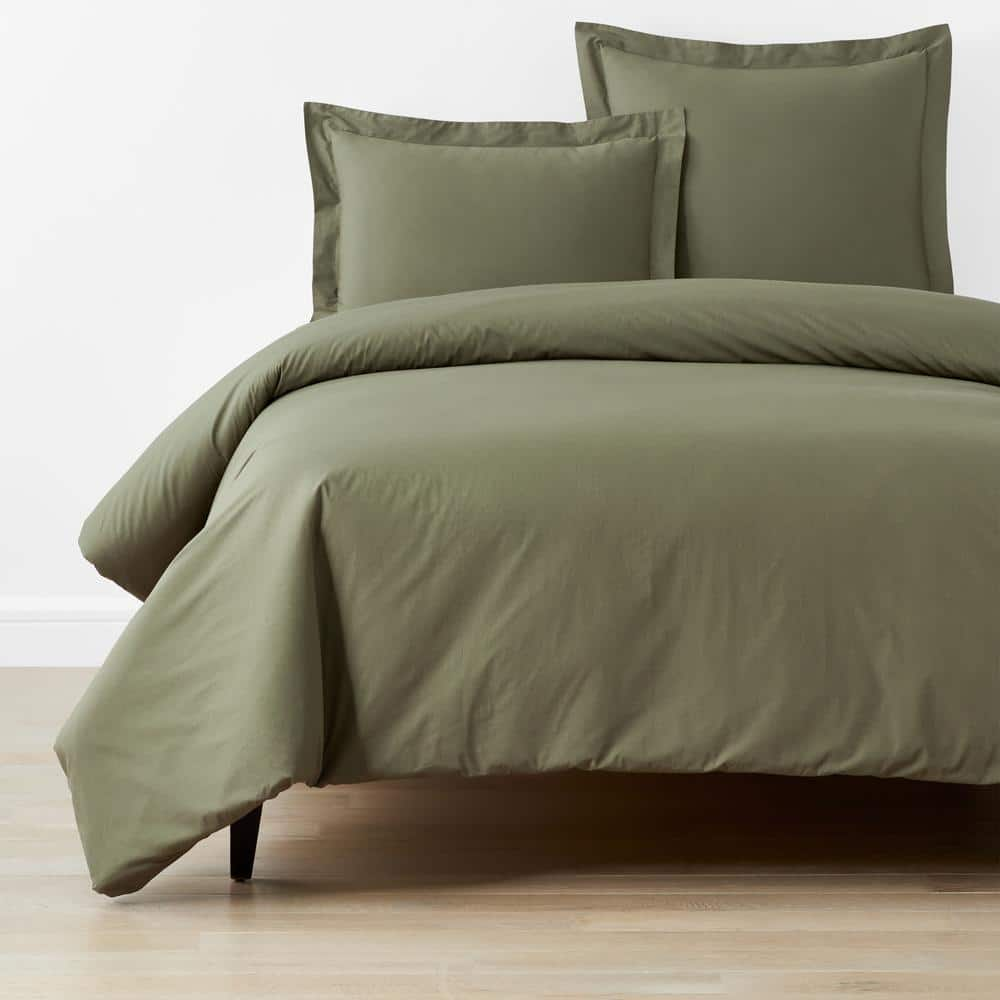 Company Cotton Olive Green King Cotton Percale Duvet Cover -  The Company Store, 50652D-K-OLI-GR