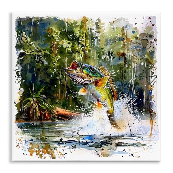Stupell Industries Jumping Bass Splash by LSR Design Studio Unframed Animal Graphic Art Print 12 in. x 12 in.