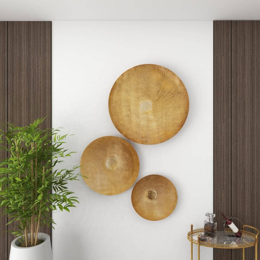 Gold Large Metallic Round Disk Wall Decor Set