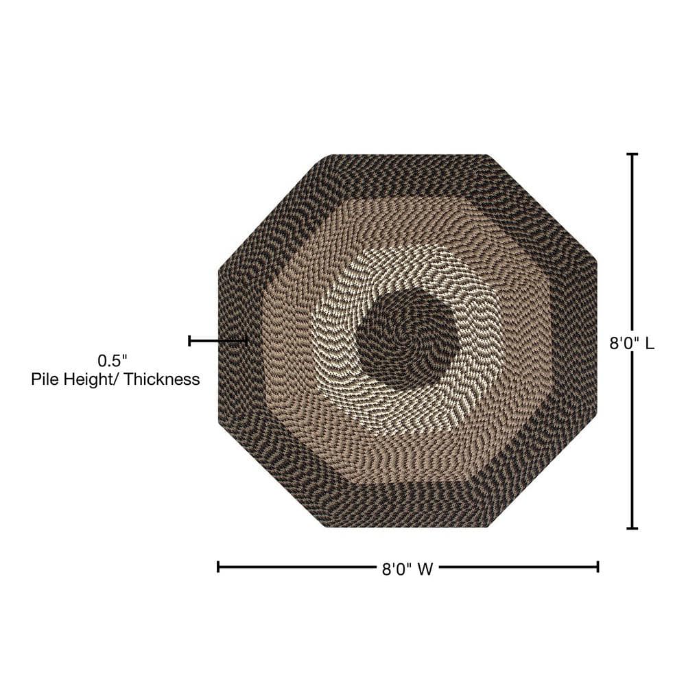 Chocolate Stripe Reversible Braided Polypropylene Octagonal Rug, 96"