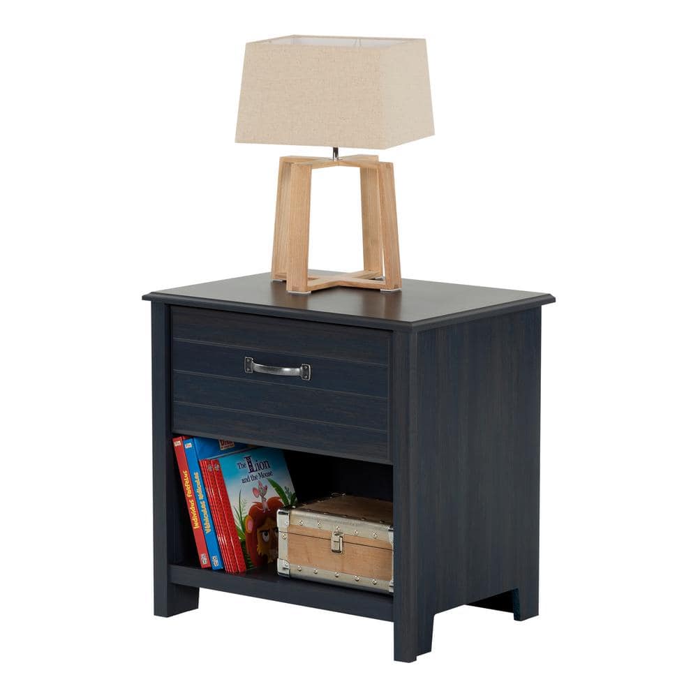Blueberry 1-Drawer Nightstand with Open Storage and Metal Handle