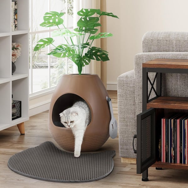 Cat Litter Box Plant Hidden with Smart Odor Removal System and Trap Mat