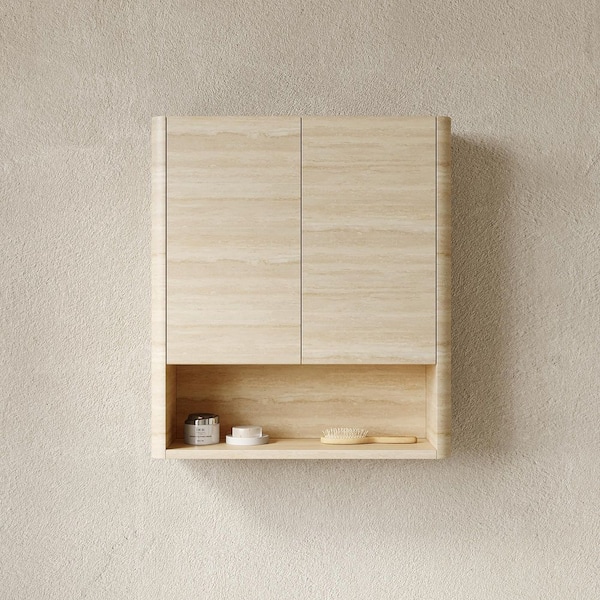 Bella Beige 25.98 in. W x 7.87 in. D x 29.53 in. H Wall-Mounted Storage Cabinet with Doors, Shelf, Open Compartment