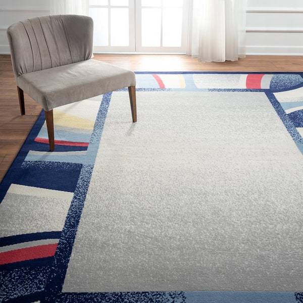 Premium Rizzy Navy/Red 5 ft. x 7 ft. Border Area Rug
