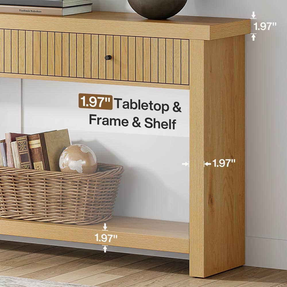 Oak Light Brown 70.9" Console Table with Drawers and Shelves