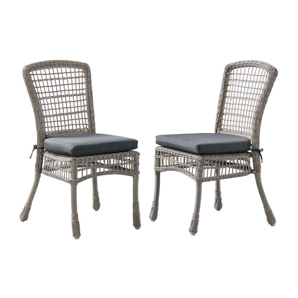 Asti Gray Wicker Outdoor Dining Chairs with Cushions, Set of Two