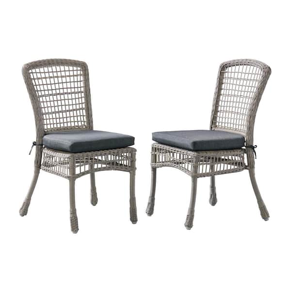 Pure Garden Asti 37 in. H All-Weather Wicker Outdoor Cushioned Dining Chairs with Gray Cushions (Set of 2)