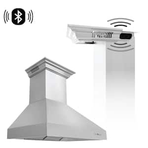 36 in. 700 CFM Ducted Vent Wall Mount Range Hood in Stainless Steel with Built-in CrownSound Bluetooth Speakers