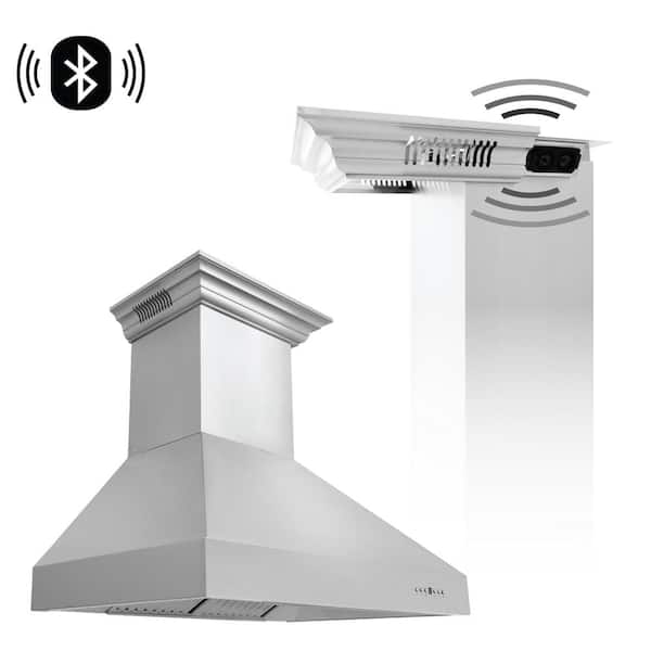 36 in. 700 CFM Ducted Vent Wall Mount Range Hood in Stainless Steel with Built-in CrownSound Bluetooth Speakers