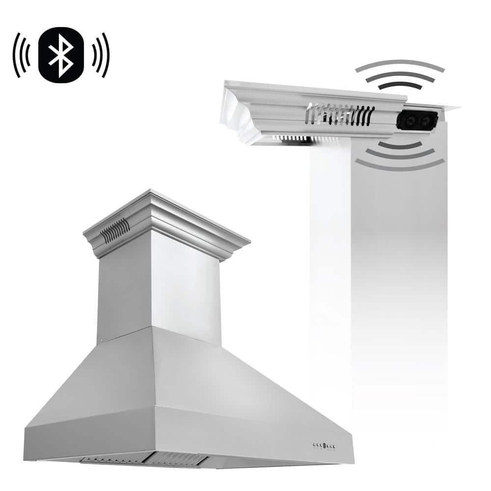 36 in. 700 CFM Ducted Vent Wall Mount Range Hood in Stainless Steel with Built-in CrownSound Bluetooth Speakers