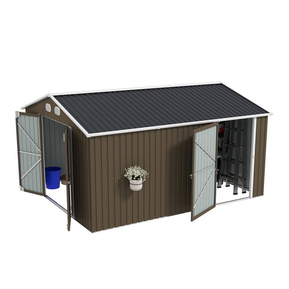 10x12 FT Large Outdoor Metal Storage Shed, Sturdy Frame, Lockable Door, brown(108.14 sq. ft.) price history on PriceWatchPro