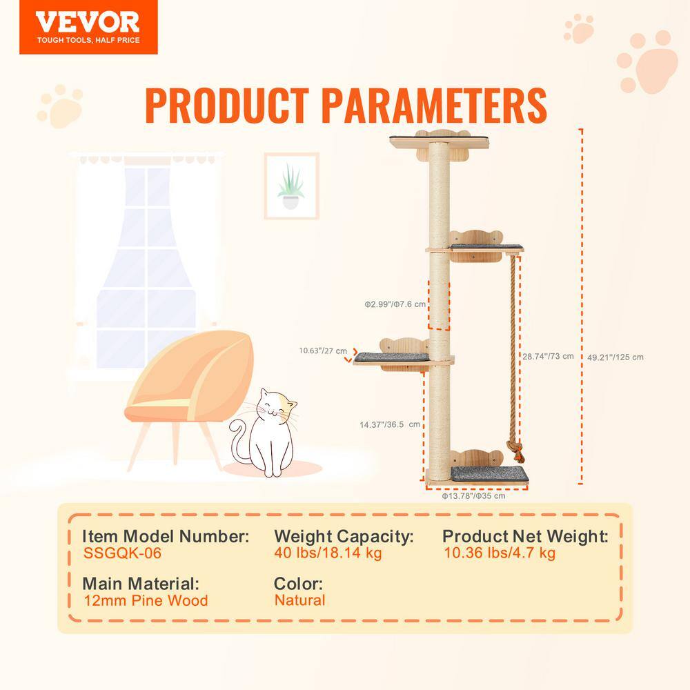 Natural Pine Wood Multi-Level Cat Wall Shelf Set