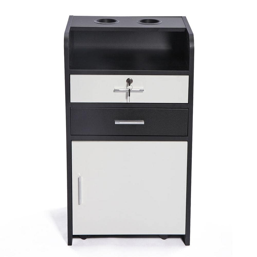 Black and White 31.5 in. 3-Layer Salon Beauty Storage Cabinet with Drawer, 