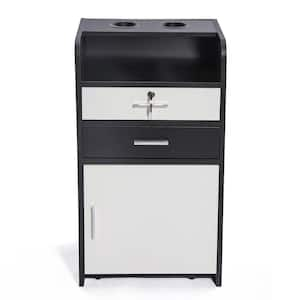 Black and White 31.5 in. 3-Layer Salon Beauty Storage Cabinet with Drawer, Wheels and 2 Hair Dryer Holders