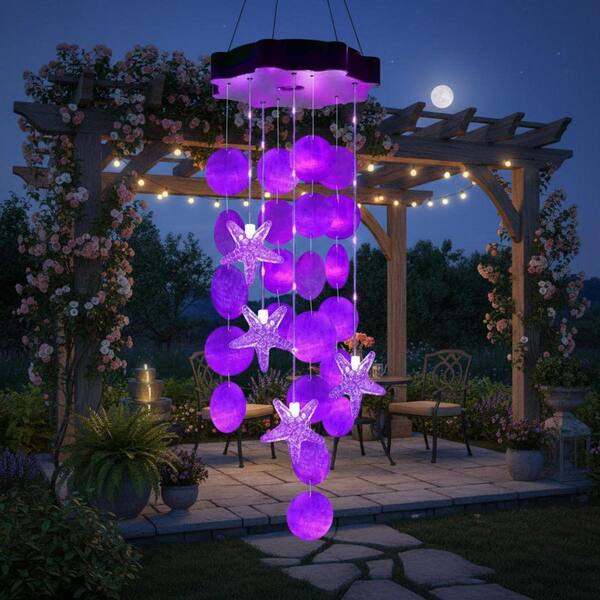 Purple Seashell Solar Wind Chimes D0DPHJ6YZD - The Home Depot