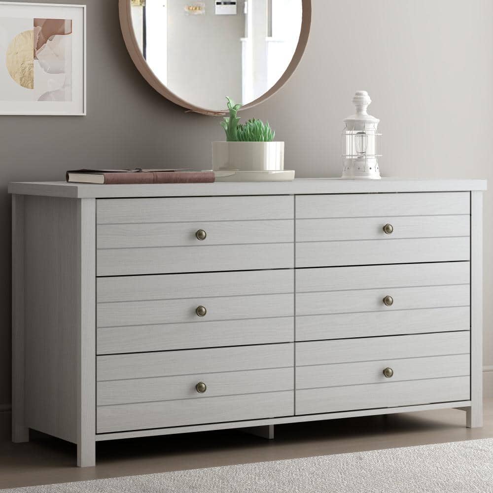 Rustic Gray Coastal Farmhouse 6-Drawer Wood Dresser