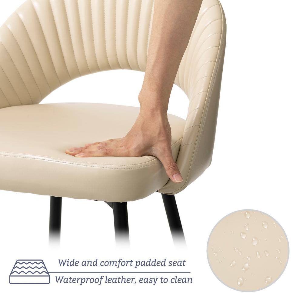 Set of 2 Cream Quilted Leatherette Bar Stools with Metal Legs