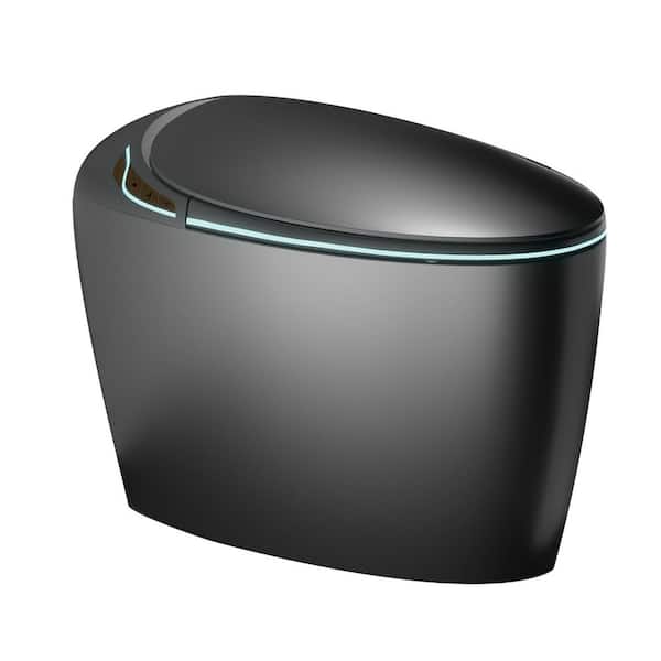 Elongated Round Egg-Shaped Bidet Toilet 1.28GPF in Gray with Auto Flush Auto Open and Heated Seat Warm Water and Dryer