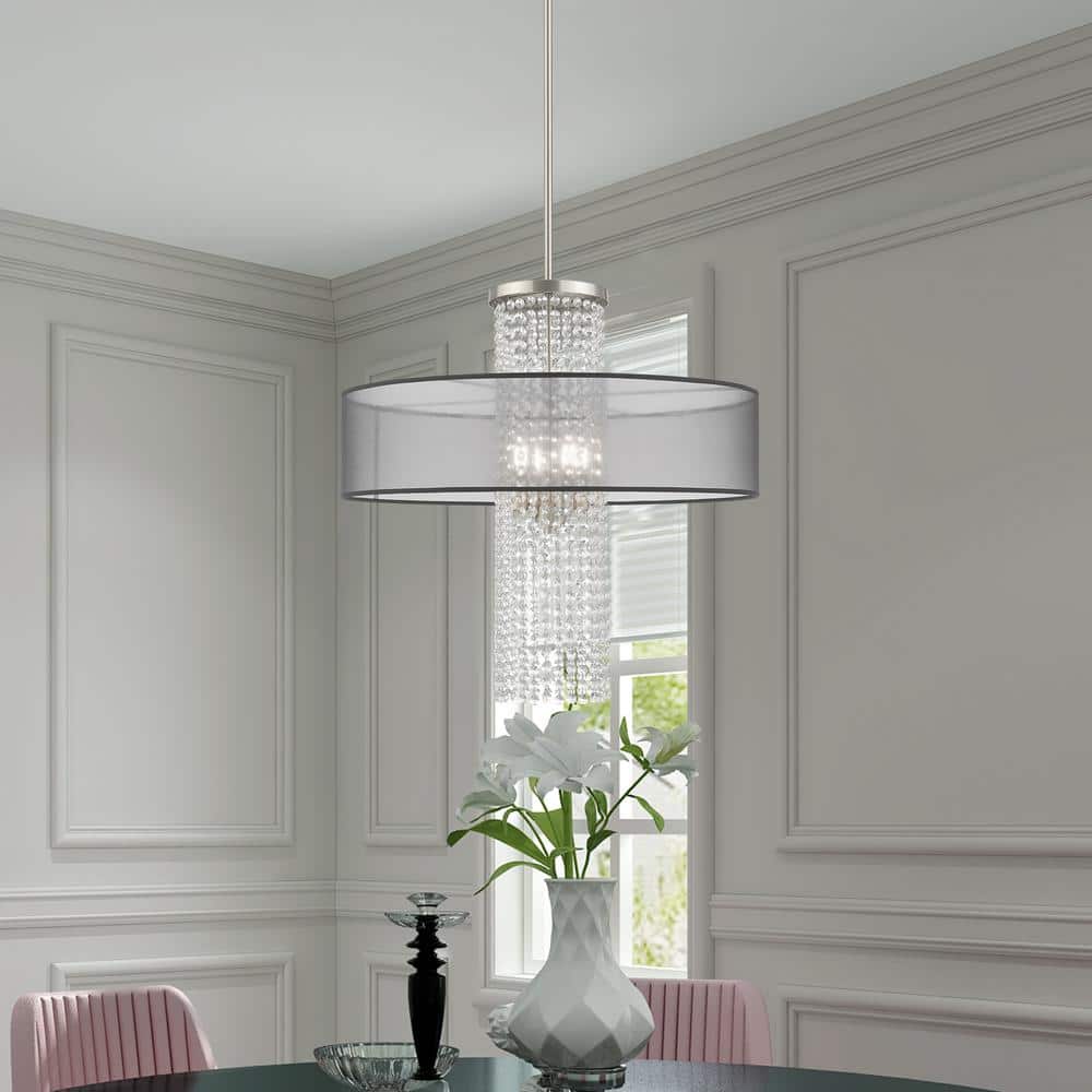 Bella Vista Brushed Nickel 4-Light Crystal Drum Chandelier