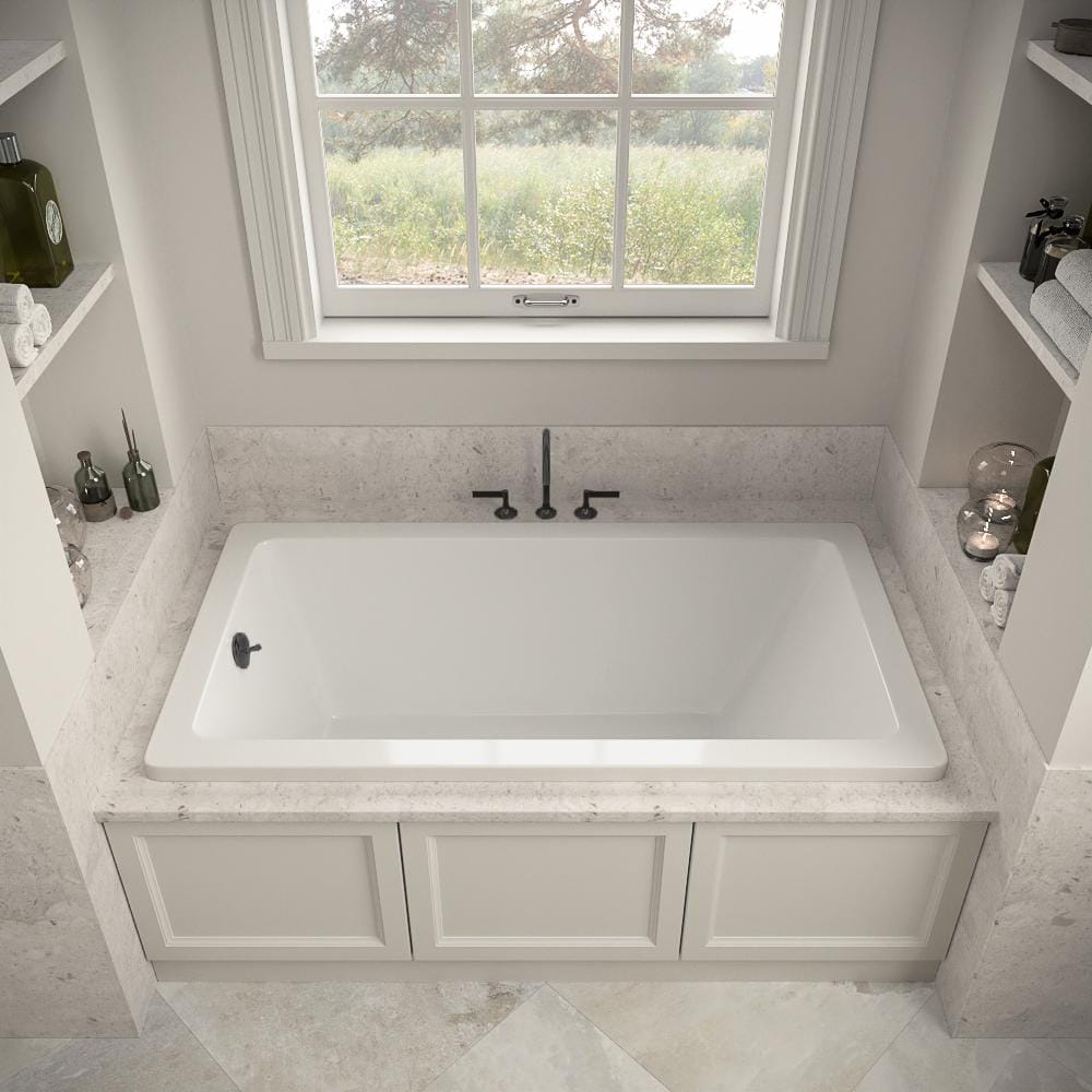 60" Glossy White Acrylic Drop-In Soaking Bathtub with Matte Black Trim