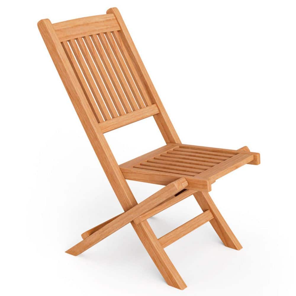 Kadehome Natural Brown Teak Wood Patio Folding Dining Chair with