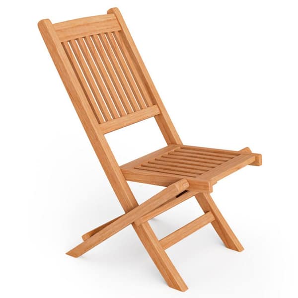 Natural Brown Teak Wood Patio Folding Dining Chair with Slatted Seat