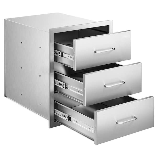 Outdoor Kitchen Drawers,18.11 in. W Stainless Steel Triple-Access Drawer Cabinet for Outdoor Kitchen or BBQ Island Patio