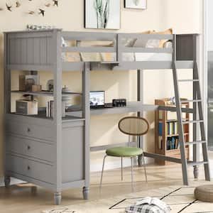 Harper & Bright Designs Multifunction White Twin Size Wood Loft Bed ...