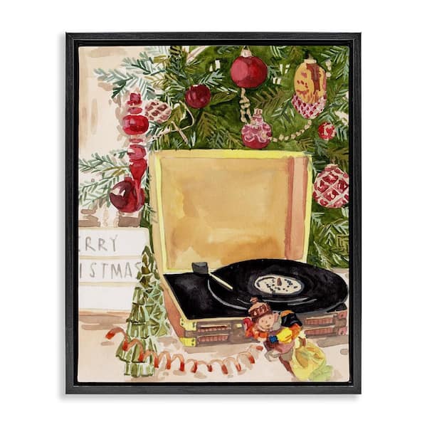 Festive Christmas Music Records by Melissa Wang 1 Piece Black Floater Frame Graphic Religious Art Print 21 in. x 17 in.