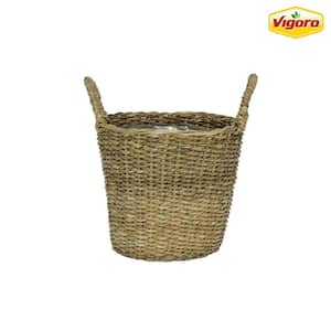 Large Woven Cattail Leaf Round Flower Pot Planter Basket with Leak-Proof  Plastic Lining
