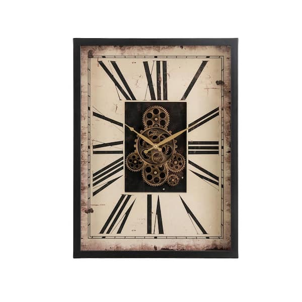 Glitzhome 23.75 in. H Vintage Rectangle Gear Clock with Tempered Glass