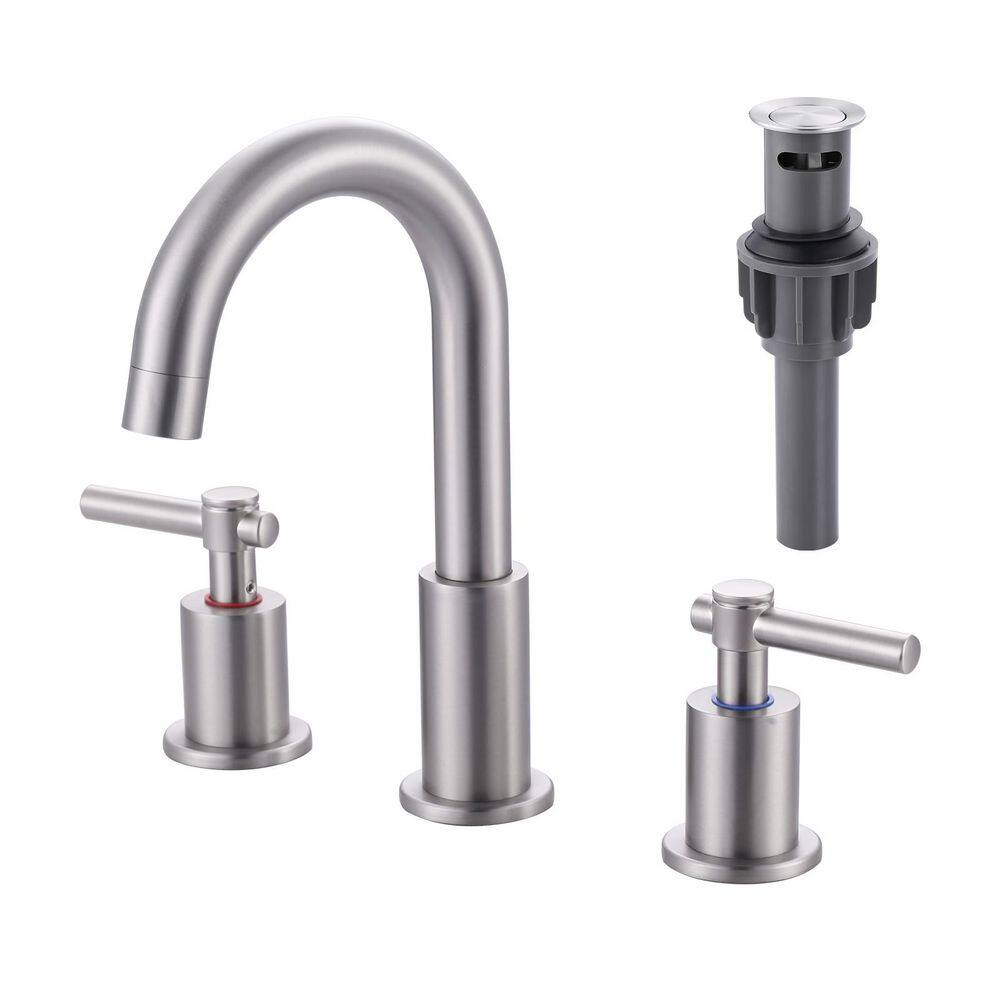Slim Deck Mount Double Handle High Arc 8 in. Widespread Bathroom Faucet in Brushed Nickel price history on PriceWatchPro