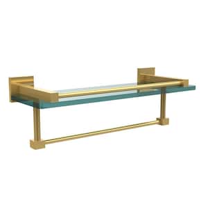 Montero 16 in. L x 5-1/4 in. H x 5-3/4 in. W Gallery Clear Glass Bathroom Shelf with Towel Bar in Polished Brass