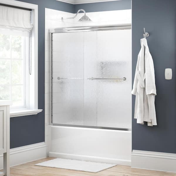 Delta Traditional 59-3/8 in. W x 58-1/8 in. H Semi-Frameless Sliding Bathtub Door in Chrome with 1/4 in. Tempered Rain Glass