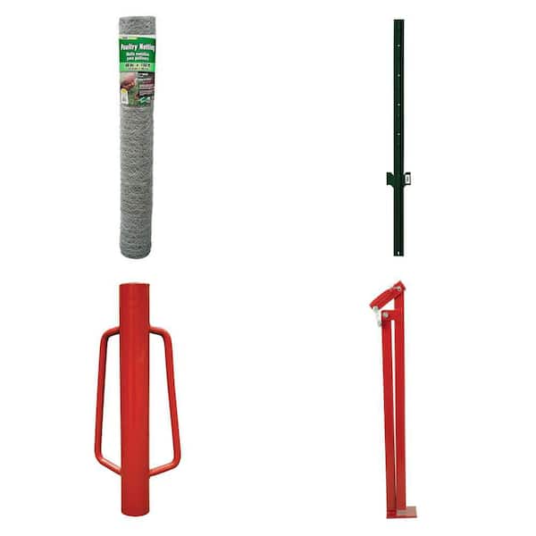 4 ft. x 150 ft. Poultry Netting, 5 ft. Steel U-Post, Post Driver and T-Post Puller Combo