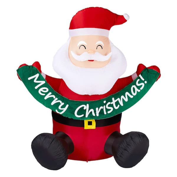 5.7 ft. x 4.5 ft. Pre-lit Santa Claus Holding Banner Christmas Inflatable
