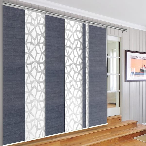 EMOH Blue Glacier 110 in. - 153 in. W x 94 in. L Adjustable 7- Panel White Single Rail Panel Track with 23.5 in. Slates