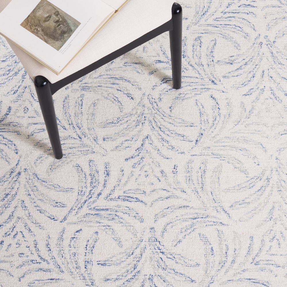 Ivory and Blue Handmade Tufted Wool Silk Area Rug 3' x 5'