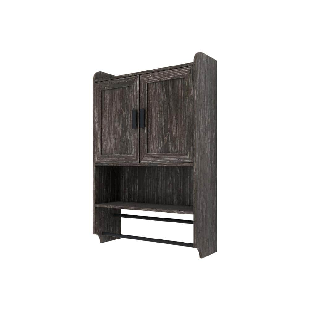 "21.65"" W x 7.48"" D x 32.48"" H Engineered Wood Bathroom Cabinet with Doors, Shelves and Towel Rack ,Gray" price history on PriceWatchPro