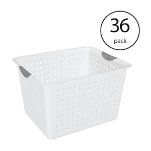 Deep Ultra Plastic Storage Bin Organizer Basket, White (36-Pack)