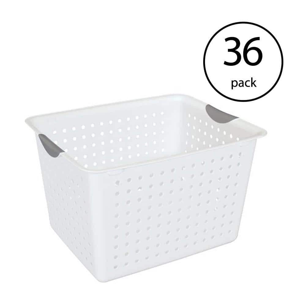 Deep Ultra Plastic Storage Bin Organizer Basket, White (36-Pack)