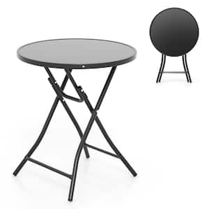 23 in. Round Folding Table Outdoor Patio Bistro Table with Tempered Glass Tabletop