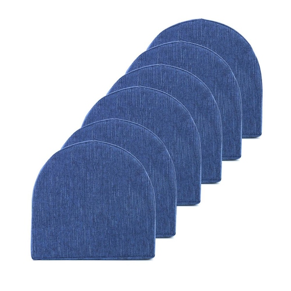 Sweet Home Collection High Density Memory Foam 17 in. x 16 in. U-Shaped Non-Slip Indoor/Outdoor Chair Seat Cushion with Ties, Navy (6-Pack)