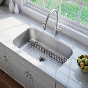 Premier 16 Gauge Stainless Steel 31" Single Bowl Undermount Kitchen Sink with WasteGuard Garbage Disposal
