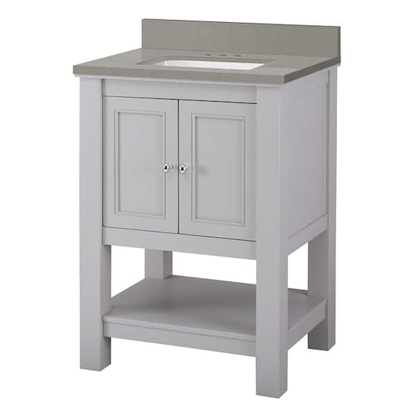 Foremost Gazette 25 in. W x 22 in. D Bath Vanity in Grey with Engineered Quartz Vanity Top in Sterling Grey with White Basin