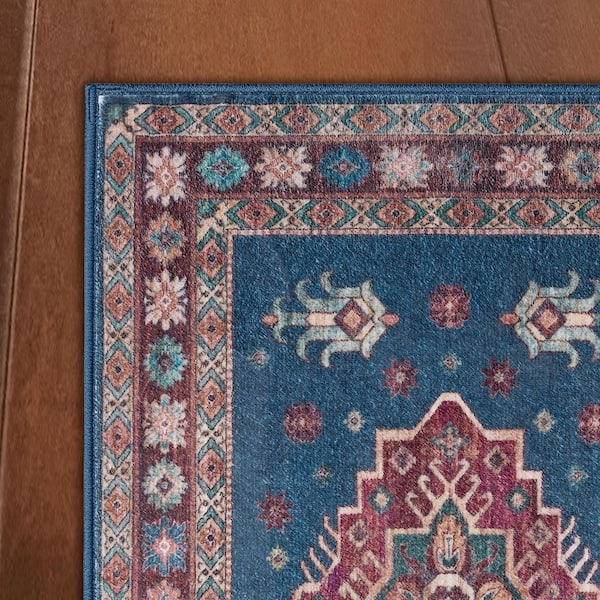 Billie Navy/Red 5 ft. x 7 ft. Woven Medallion Polyester Area Rug