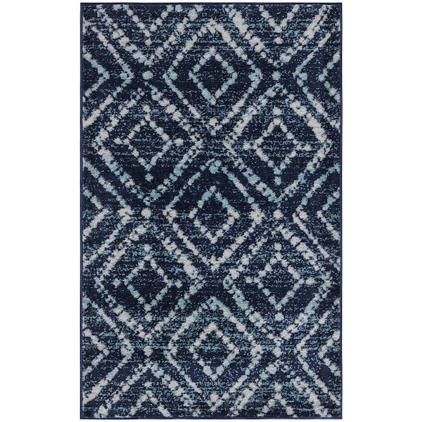 SAFAVIEH Adirondack Navy/Ivory Doormat 3 ft. x 5 ft. Multi-Diamonds Area Rug