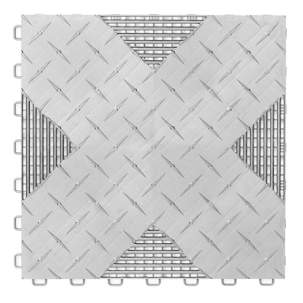 IncStores Hybrid x Silver Vented Diamond 17 in. W x 17 in. L x .65 in. T Garage Tiles (10 Tiles/20 sq. ft.)