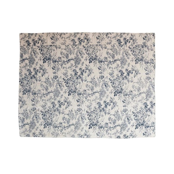 Storied Home Blue & White Toile Pattern Cotton Chambray Throw Blanket