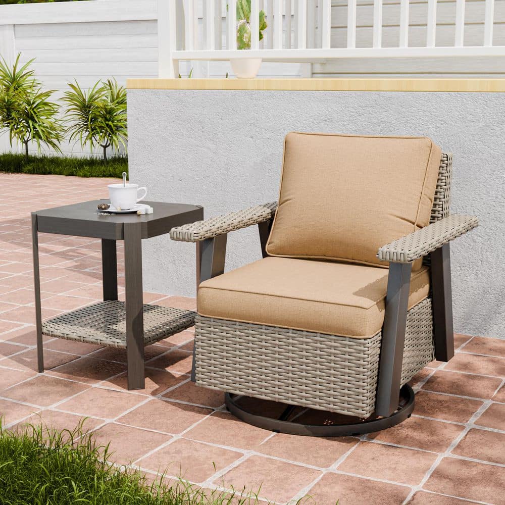 Outdoor Wicker Conversation Set Patio Rattan Furniture Set of 2 with Swivel Chair Side Table for Poolside Balcony, Tan price history on PriceWatchPro